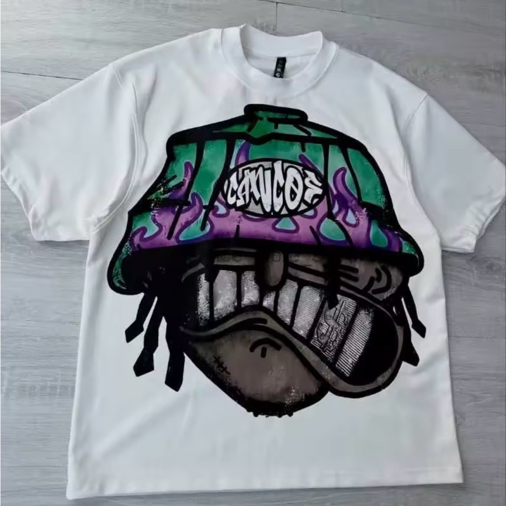 Graphic White T-Shirt with Colorful Cartoon Print Design